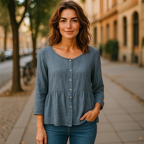 Sigrid Olsen 100% Linen top women’s size large cottagecore summery blue boho - Picture 1 of 15